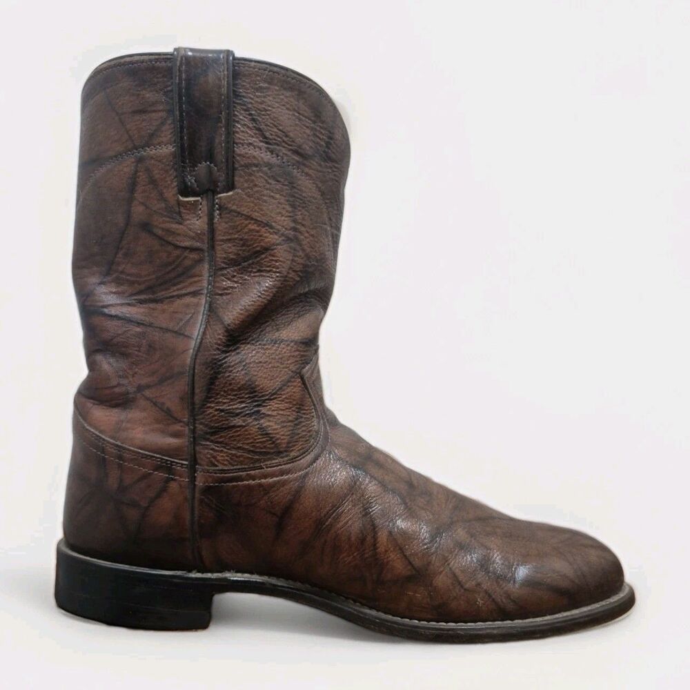 Justin 3162 Men's  Roper Boots Dark Brown Marbled Deerlite Leather Size 10EE